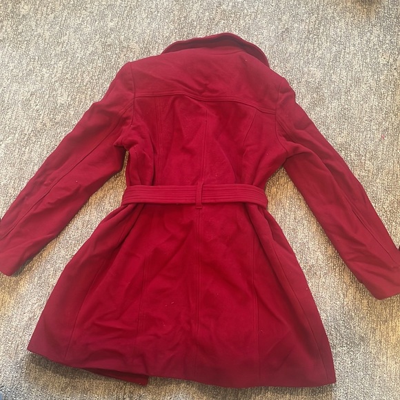 Women's Michael Kors Red/Gold Zip Up Belted Wool Pea Coat - Picture 5 of 5